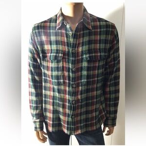 Corridor Waffle Madras Plaid Twisted Forest Shirt Size L